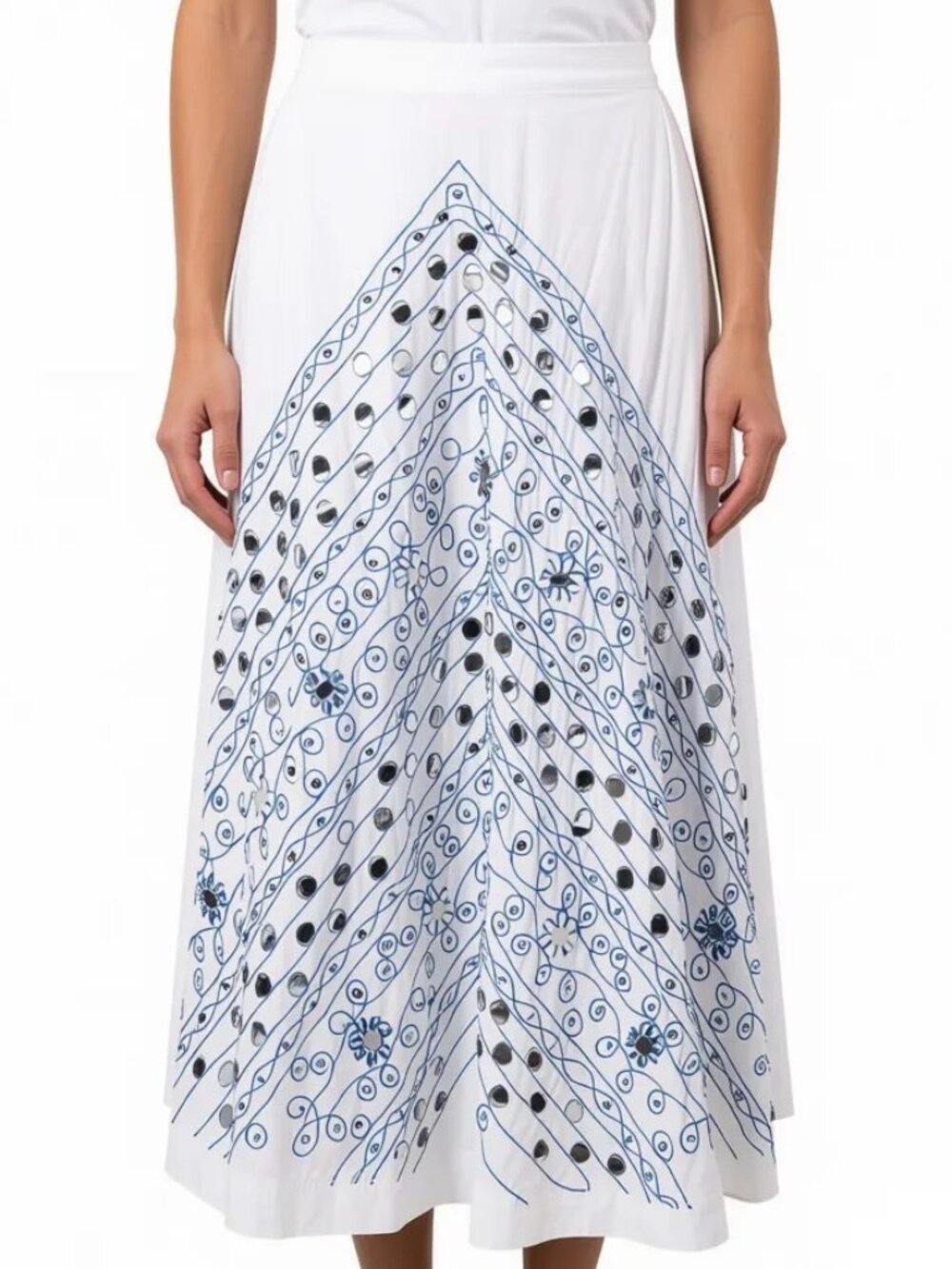 Boho Chic Full Circle Skirt- Embroidered + Sequins